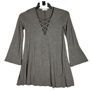 Ming Ming Dress Small Womens USA Made‎ Tunic Flare Sleeve Gray Minimal Festival
